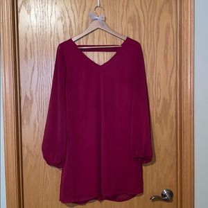 Magenta Long-sleeved Shift Dress
